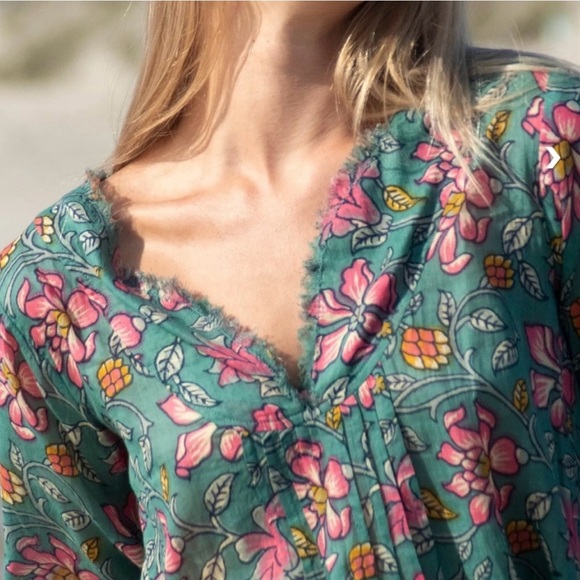 Natural Life Boho Floral Peasant Top Teal Pink Hippie Bohemian Blouse S/M - Picture 4 of 8